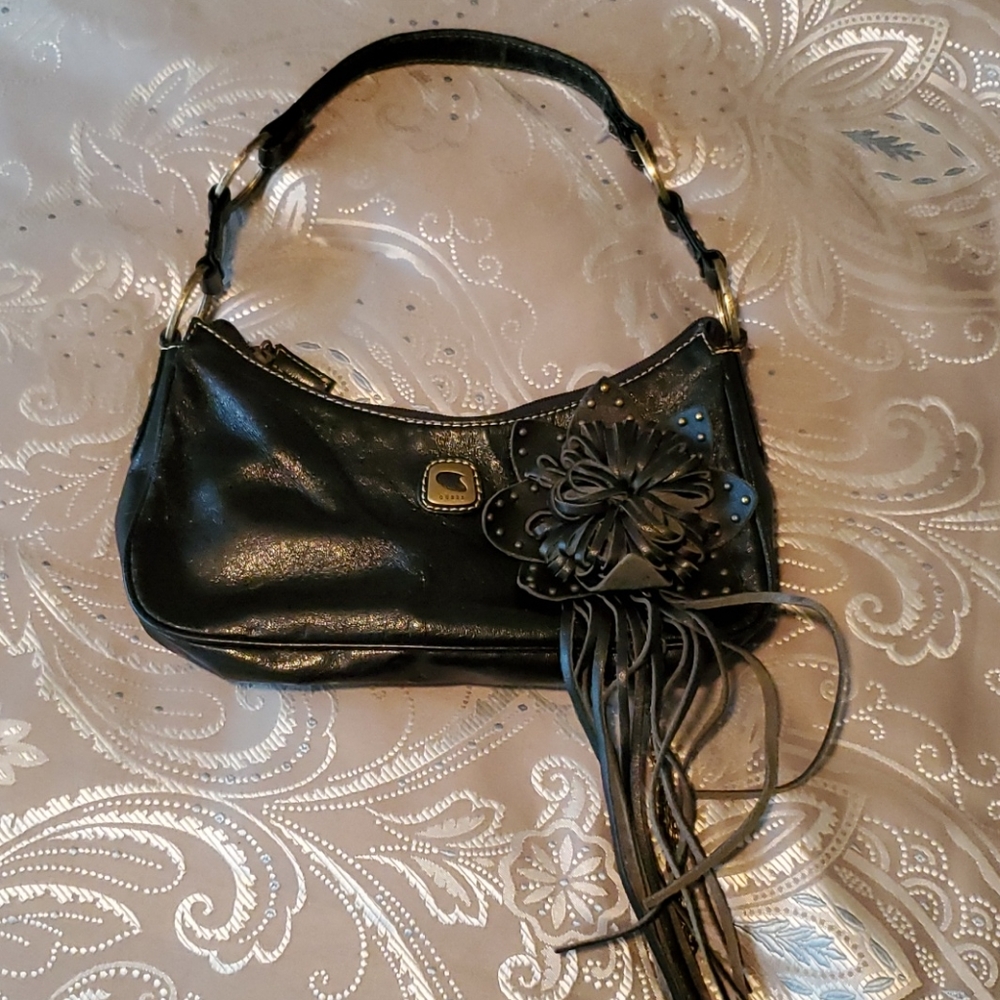 Guess black purse studded leather flower